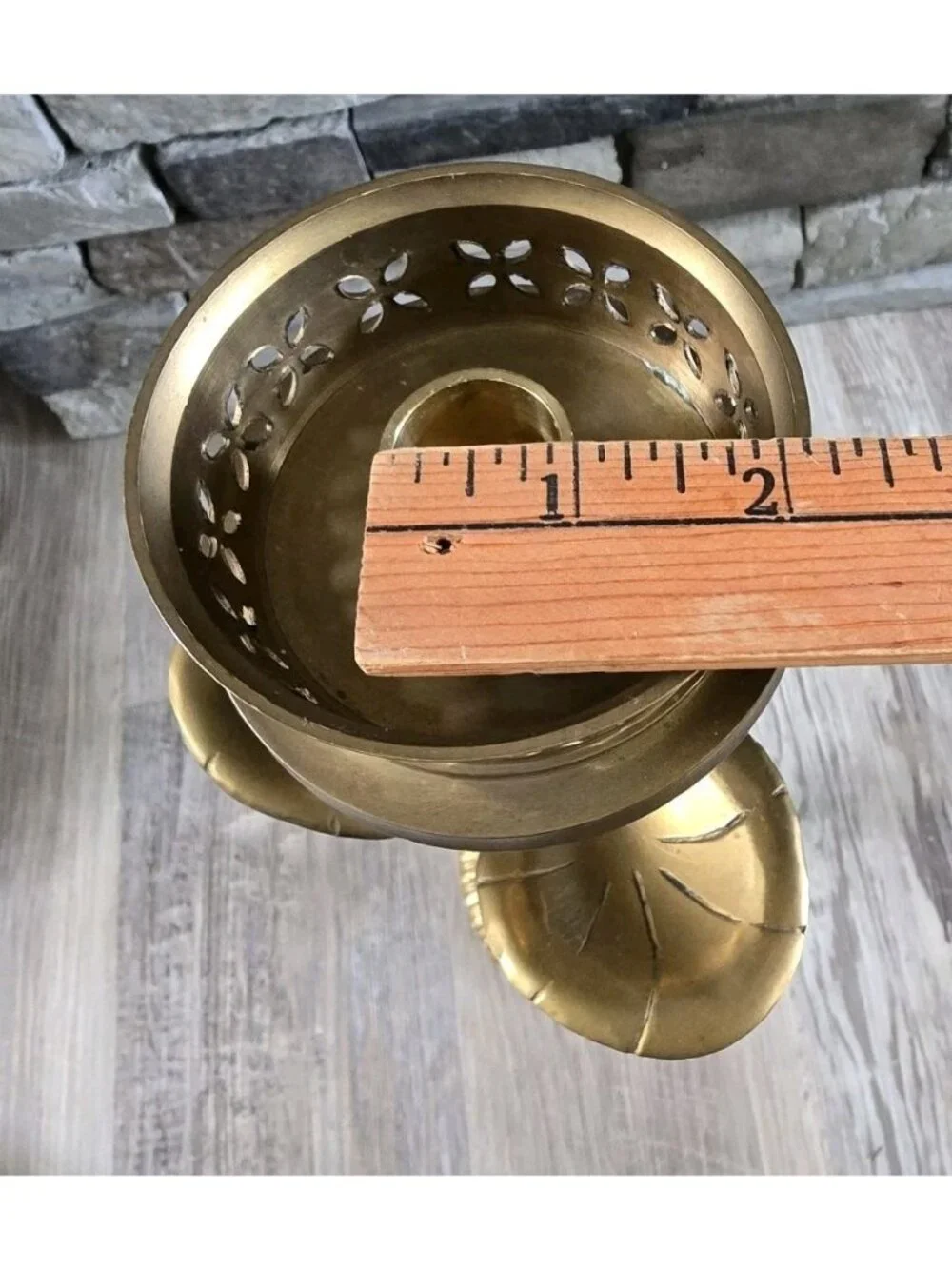 Ornate Heavy Tall Brass Candlestick Taper Candle Holder Leaves Lilly Pad 17